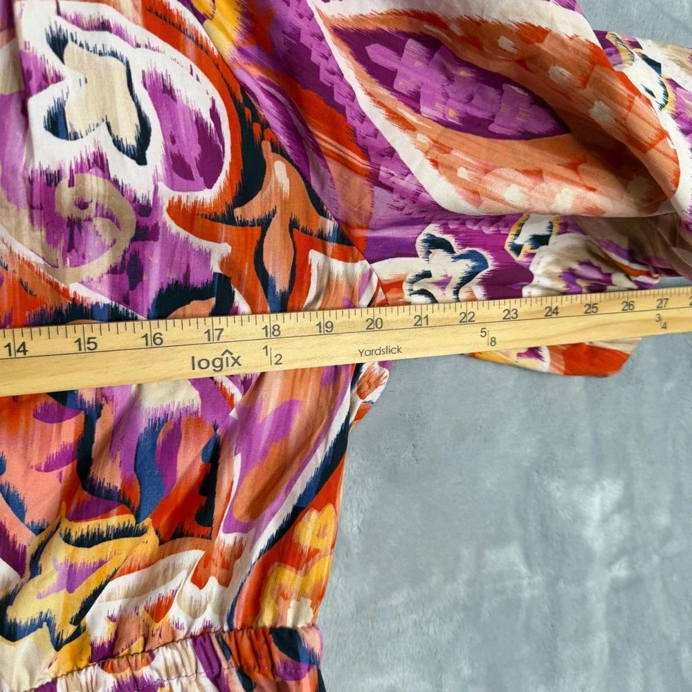 Chicos 40th Anniversary Paisley Tiered Dress Womens 12 Multi Color Puff Sleeve‎